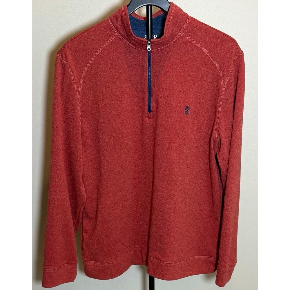 IZOD Saltwater Men's L Burnt Orange 1/4 Zip Mock Neck Long Sleeve Logo Top EUC